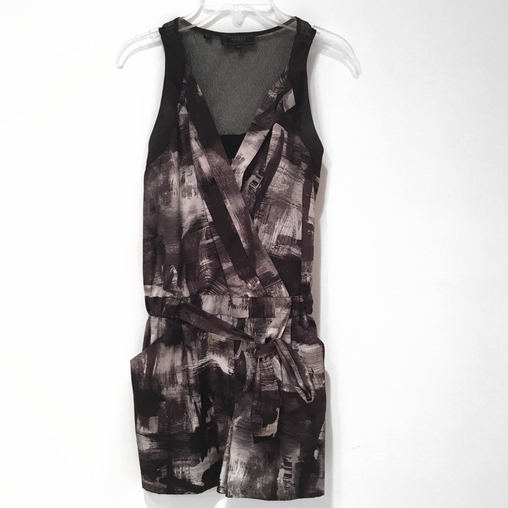 Guess Black & White Abstract Print Tie Waist Romper – Size XS